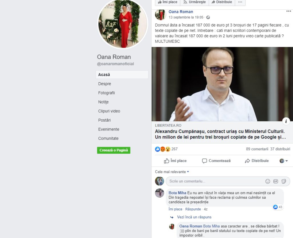 Oana Roman, atac la adresa lui Alexandru Cumpănașu. Ce a supărat-o pe vedetă