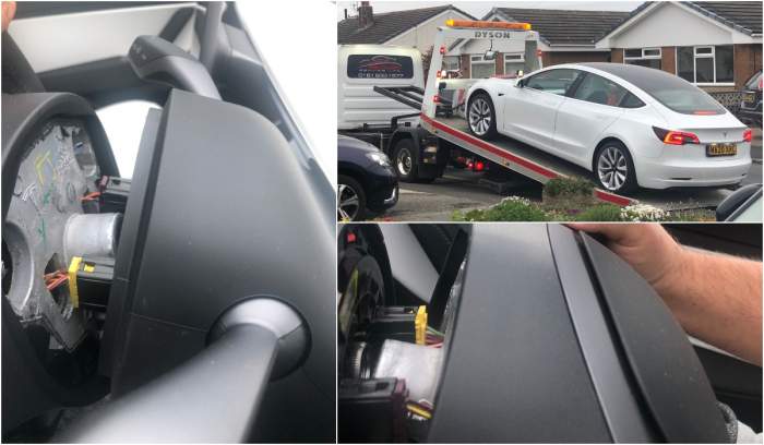 Incident șocant! Volanului unui Tesla Model 3 s-a rupt în mers. Reacția șoferului: 