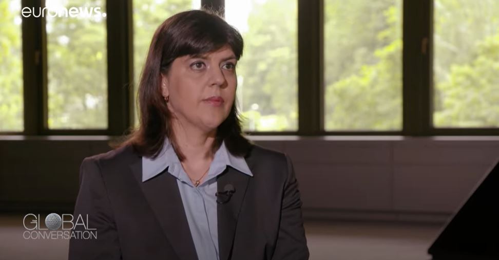 Laura Codruța Kovesi, în interviul acordat Euronews. Foto: captură YouTube Euronews