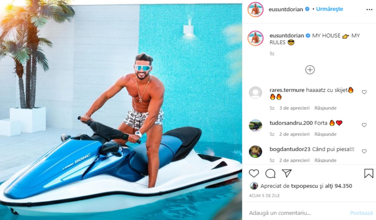 Skijetul, noul accesoriu din piscina lui Dorian Popa