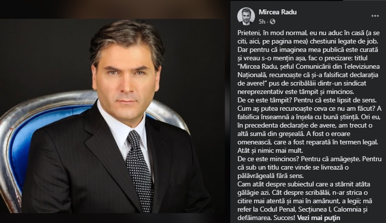  Mircea Radu, acuzat că și-a falsificat declarația de avere. S-a aflat acum câți bani a luat în 2019 de la TVR. Suma reală