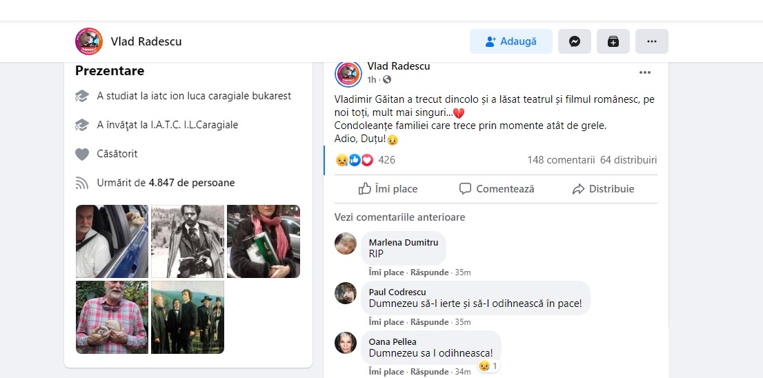 A murit actorul Vladimir Gaitan