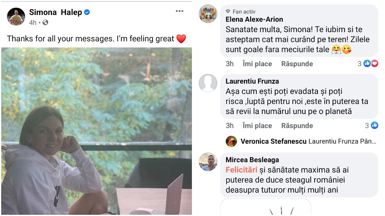 Simona Halep a pus prima poza pe facebook dupa ce a fost infectata cu virusul covid
