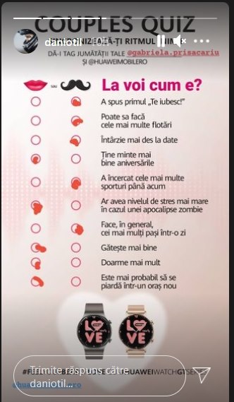 Chestionarul iubirii, postat de Dani Oțil pe contul său de Instagram