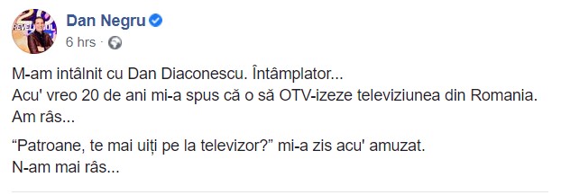 Prezentatorul Antenei 1 a afirmat că de curând a avut un dialog cu vechiul său coleg de breaslă, Dan Diaconescu. 