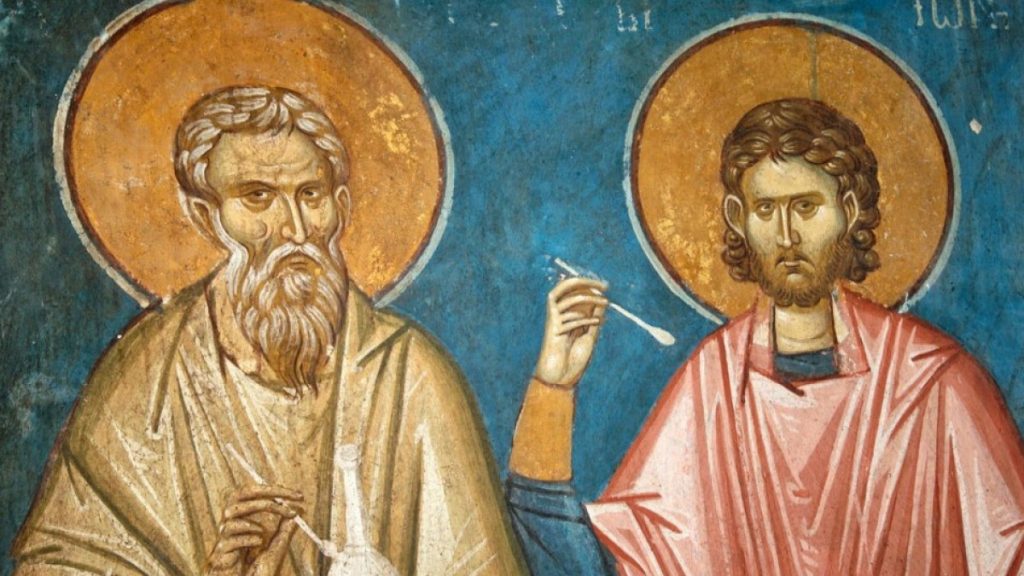 Sfintii Chir si Ioan ingrijeau bolnavi fara a cere bani