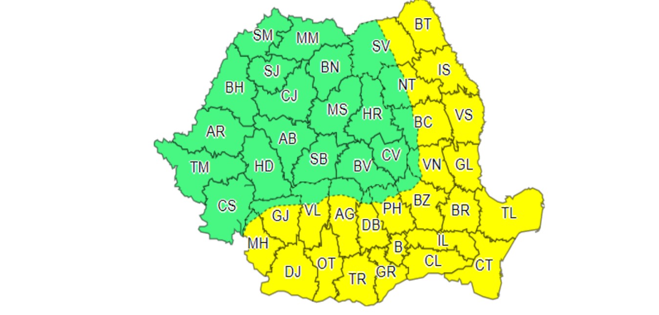 Cod galben de caniculă în 25 de județe și în Capitală