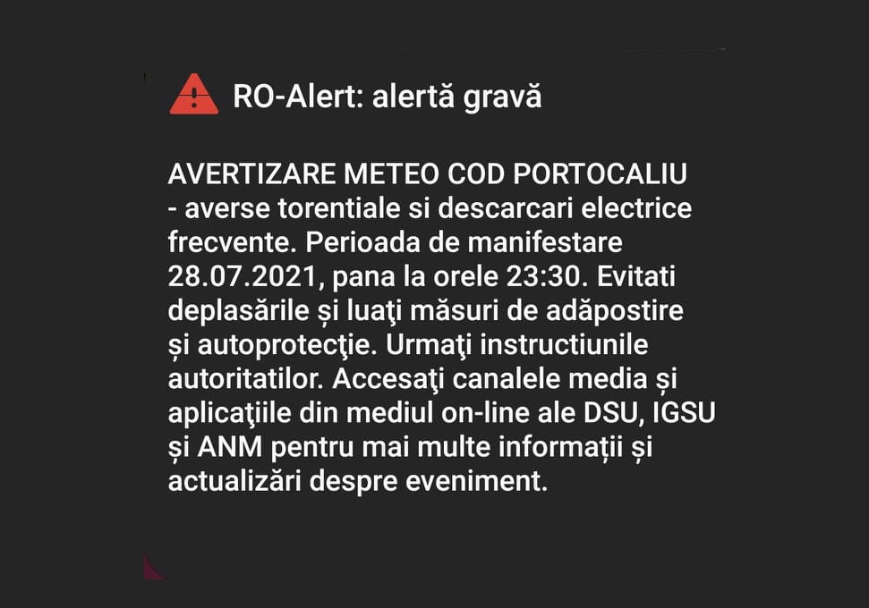 Cod portocaliu de ploi torentiale in Romania