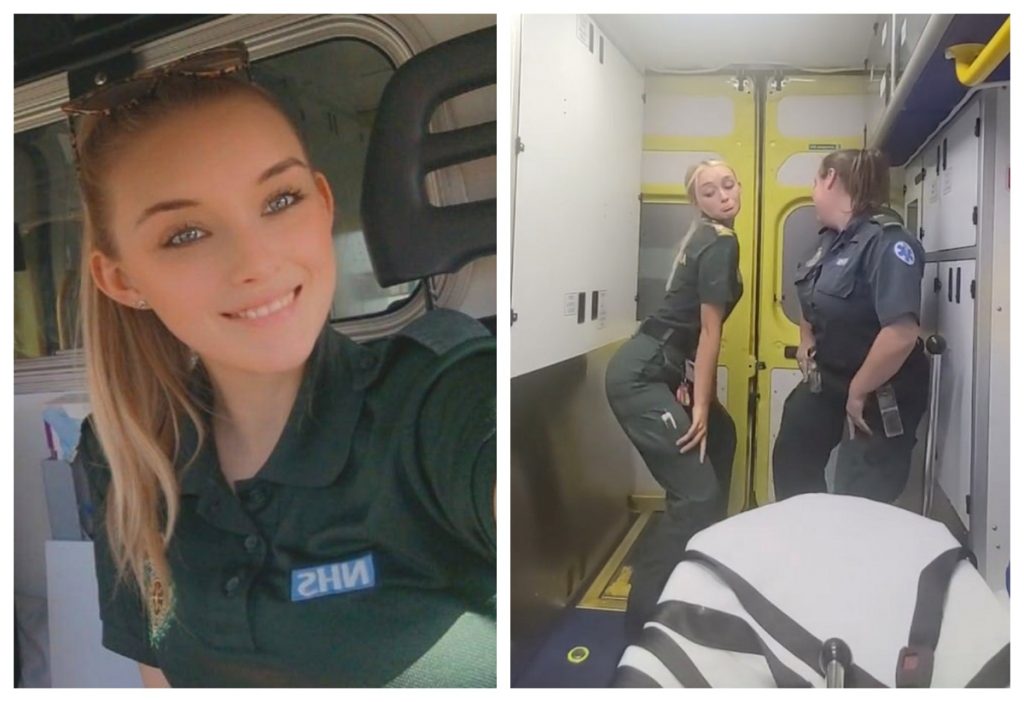 Două tinere în uniforme de paramedici, distracție într-o ambulanță. Cum au putut să se filmeze. Au fost criticate dur