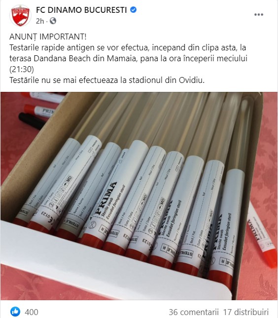 Un oficial al echipei antrenate de Gheorghe Hagi a scos cuțitul la membrii echipei medicale ce efectuau teste covid la stadion