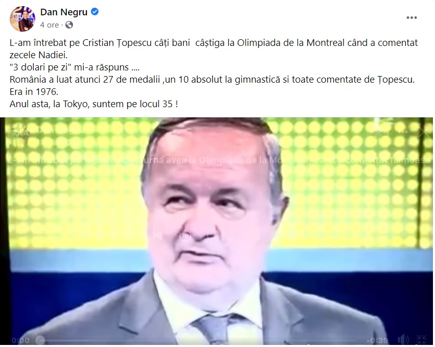 Cati bani castiga Cristian Topescu, la Olimpiada de la Montreal, cand a comentat 10-le Nadiei