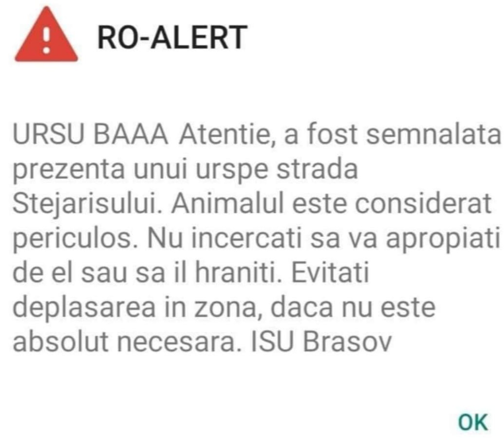 Mesajul RO-Alert ISU Brasov