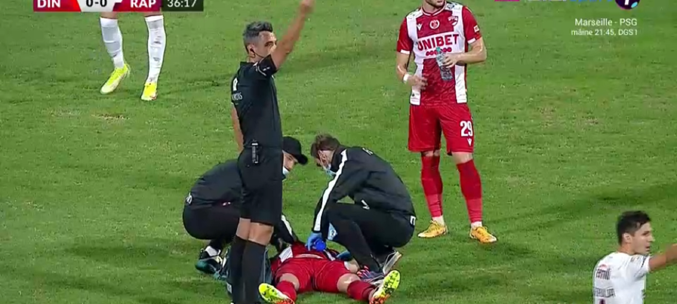 Momente cumplite la meciul Dinamo Rapid, dupa ce lui Alexandru Rauta i s-a facut rau pe teren