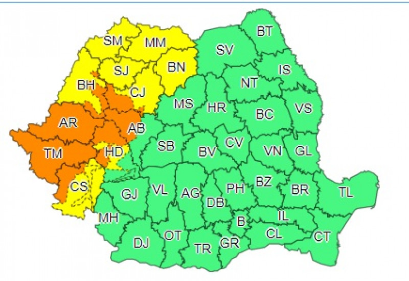 Vreme rea, anunțată în România, potrivit unei alerte meteo