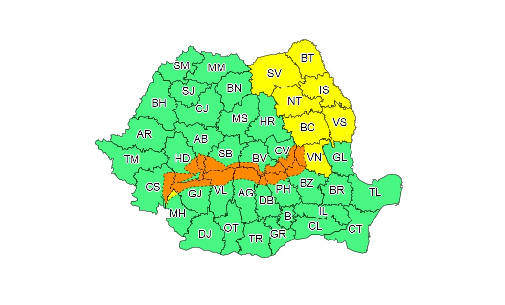 E Cod Portocaliu de vremea rea. Zonele din Romania afectate 