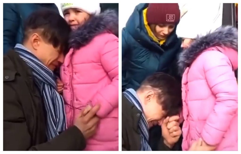 Imagini sfâșietoare în plin război. Un tată care rămâne să lupte își ia rămas-bun de la fiica sa