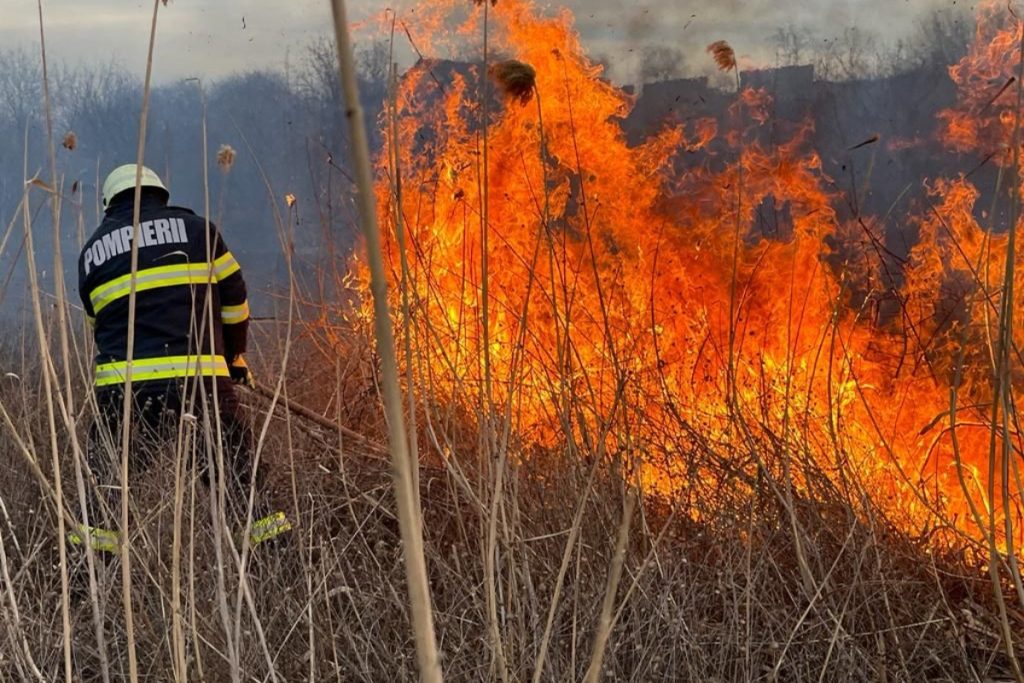 Incendiu de proporții în Prahova. Ard 30 de hectare de vegetație uscată. Pericol semnalat de autorități pentru casele din zonă
