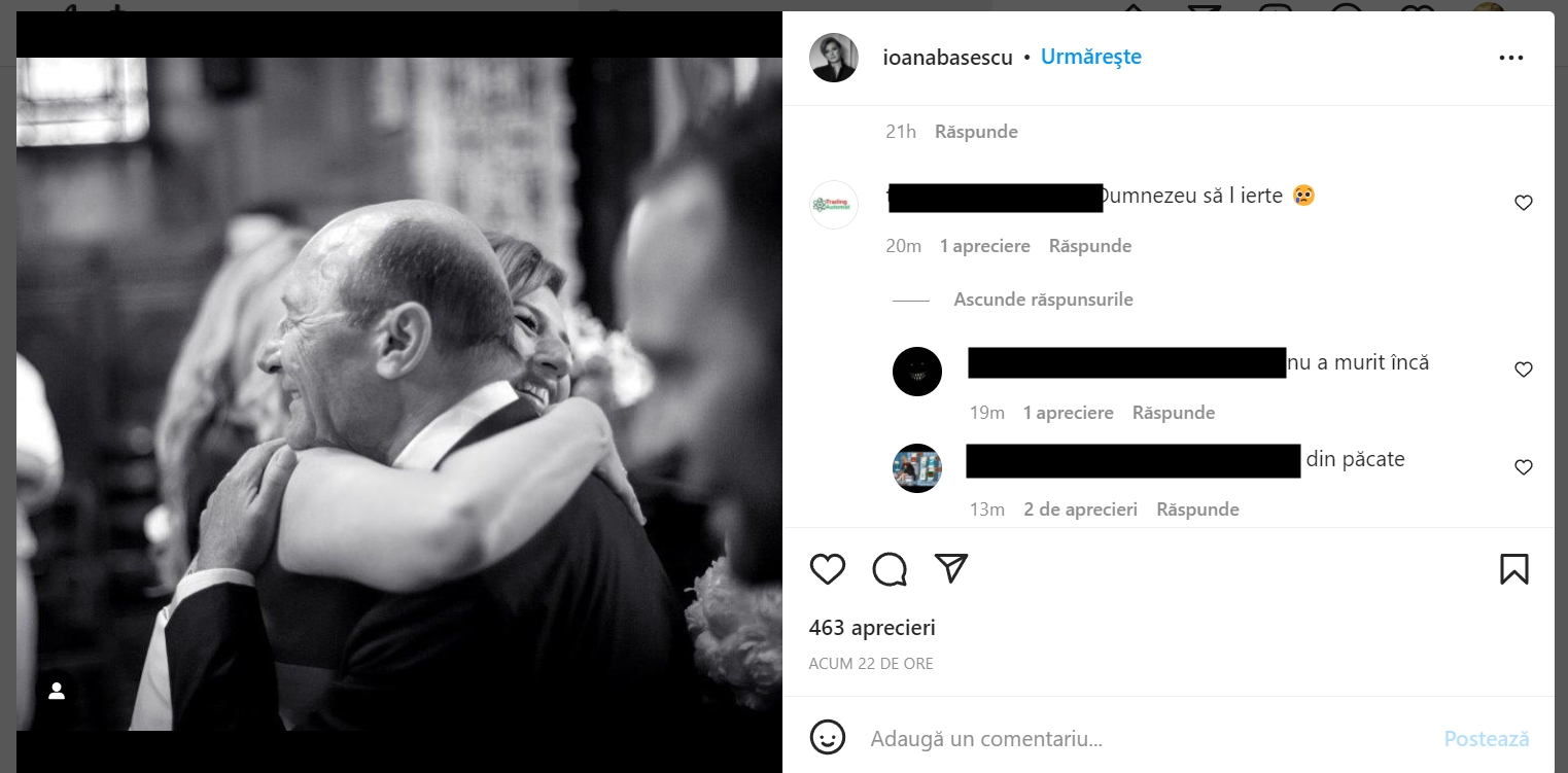 Ioana Băsescu, fotografie emoţionantă cu tatăl său. Un internaut a scris un mesaj cutremurător pentru Traian Băsescu „Dumnezeu să îl ierte”