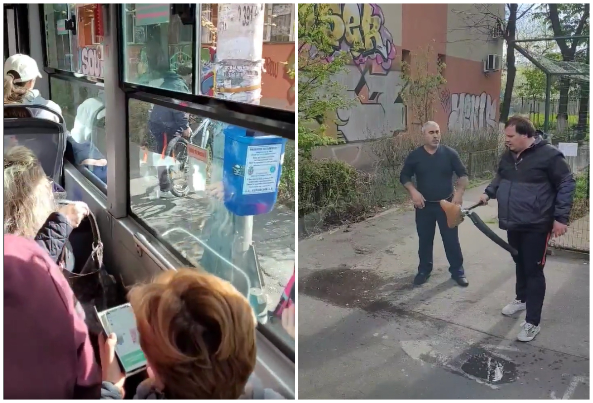 Scene de film de acțiune în București. Un șofer de autobuz a bătut un livrator și i-a blocat pe călători în mașină