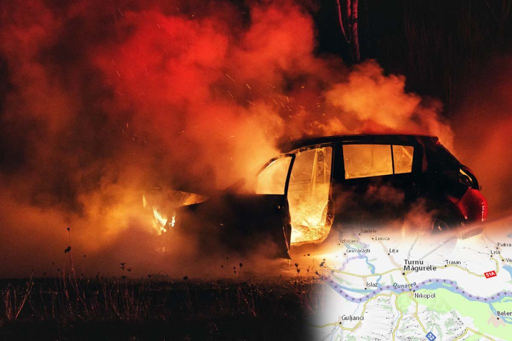 Update. Descoperire macabră lângă Bucureşti. Cadavrul găsit în portbagajul unui Logan incendiat aparţine unui bărbat