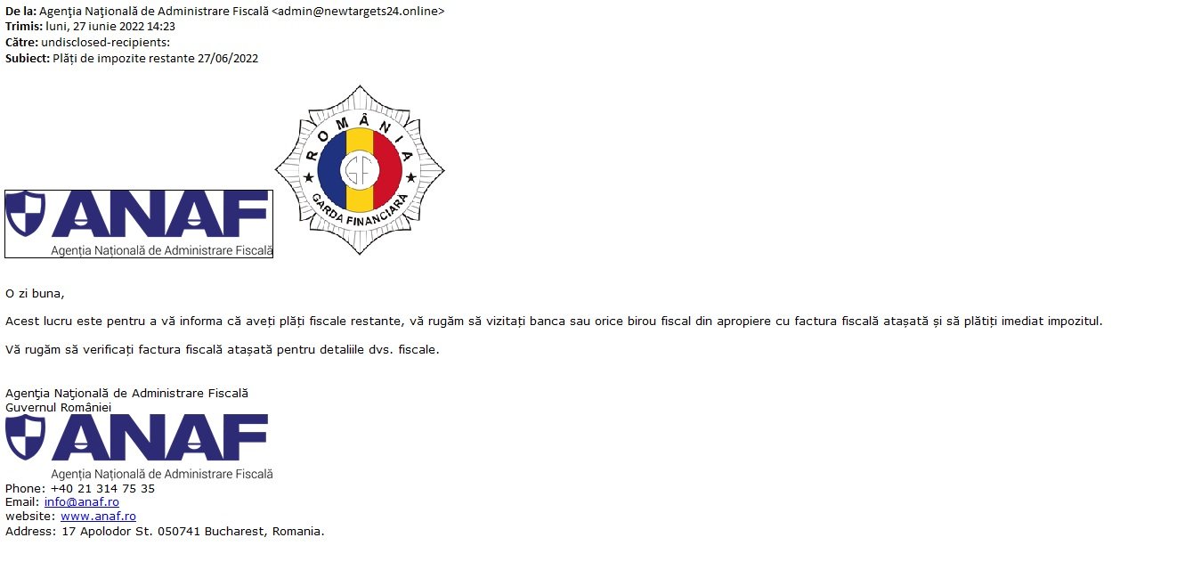 Au fost trimise e-mailuri false în numele ANAF. Avertismentul instituţiei