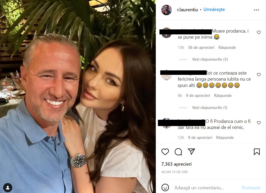 Laurenţiu Reghecampf și Corina Caciuc, fotografie romantică. Fanii au reacţionat imediat: „Moare Prodanca”