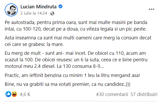 Gafa cu care Lucian Mândruță a stârnit reacții pe internet. Jurnalistul a dezvăluit cum a făcut economie la benzină