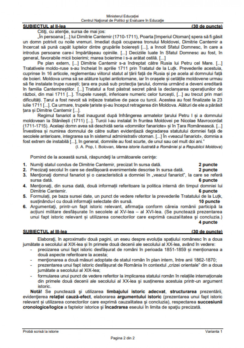 Subiecte BAC 2022 sesiunea de toamna la istorie