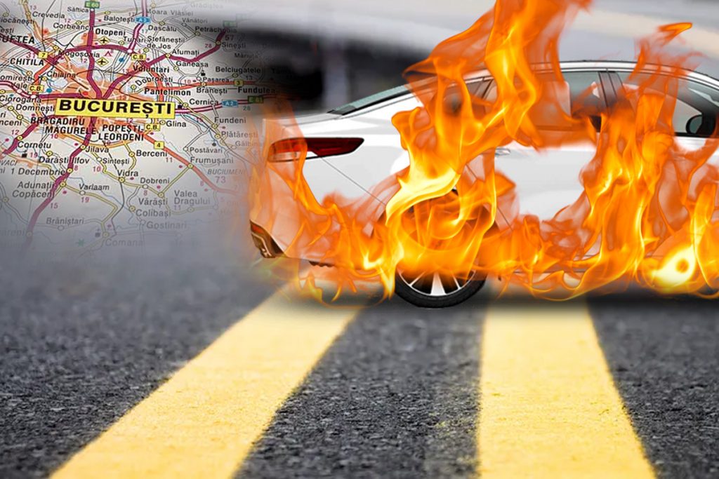 Tată și fiu, la un pas de tragedie în Capitală. Mașina în care se aflau a fost cuprinsă de flăcări în plină stradă