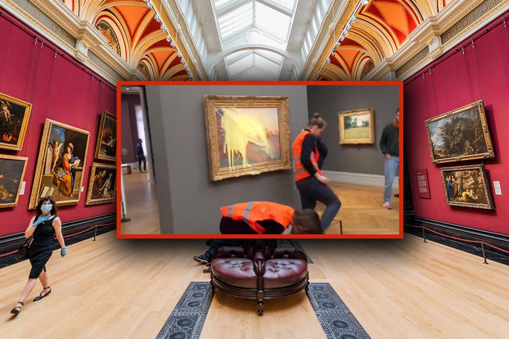 O altă operă de artă, vandalizată de activiștii de mediu. Momentul în care murdăresc tabloul pictat de Monet, surprins în imagini