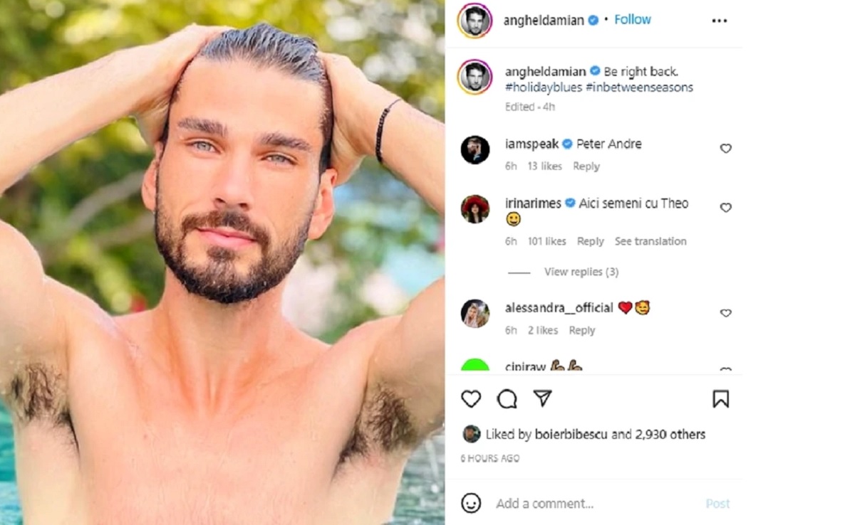 Imaginea cu care Anghel Damian a făcut furori printre femei. Iubitul lui Theo Rose, ipostaze de senzație