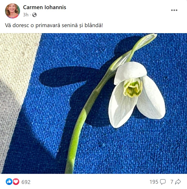 Carmen Iohannis, mesaj de 1 martie