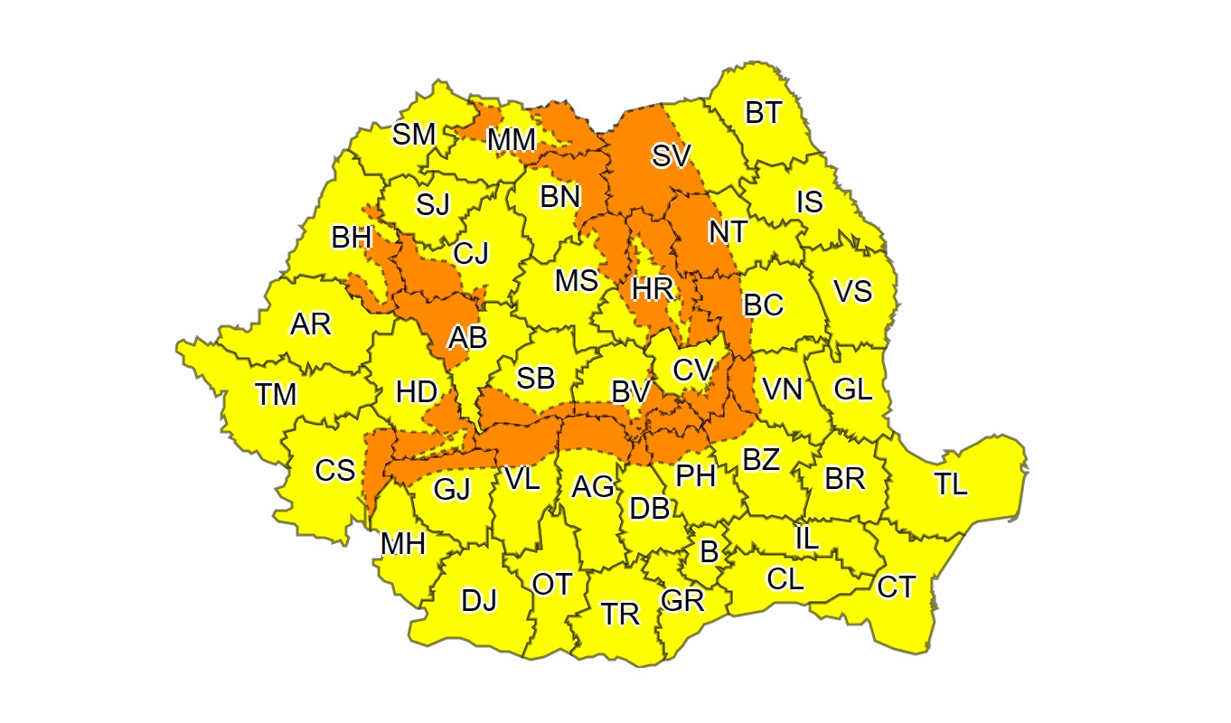 Avertizare ANM de ultima ora. E cod portocaliu de vreme severa in Romania