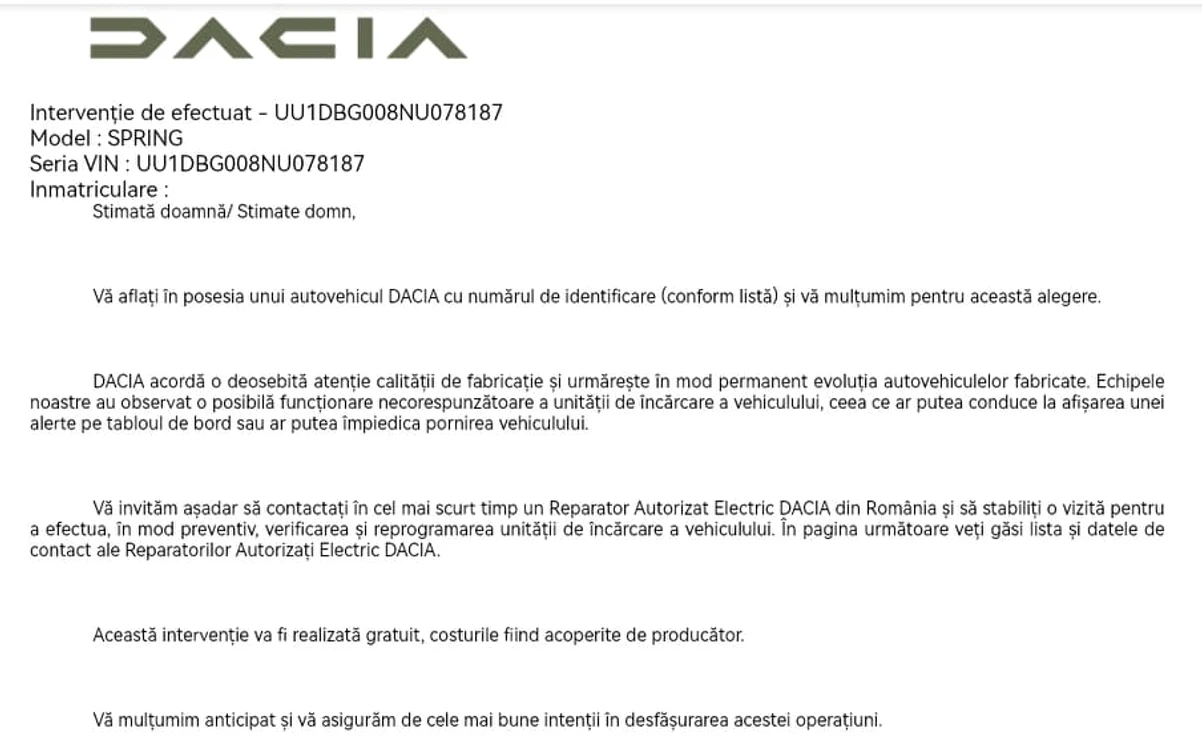 Modelul Spring de la Dacia a fost rechemat in service FOTO FBMarius Dorin