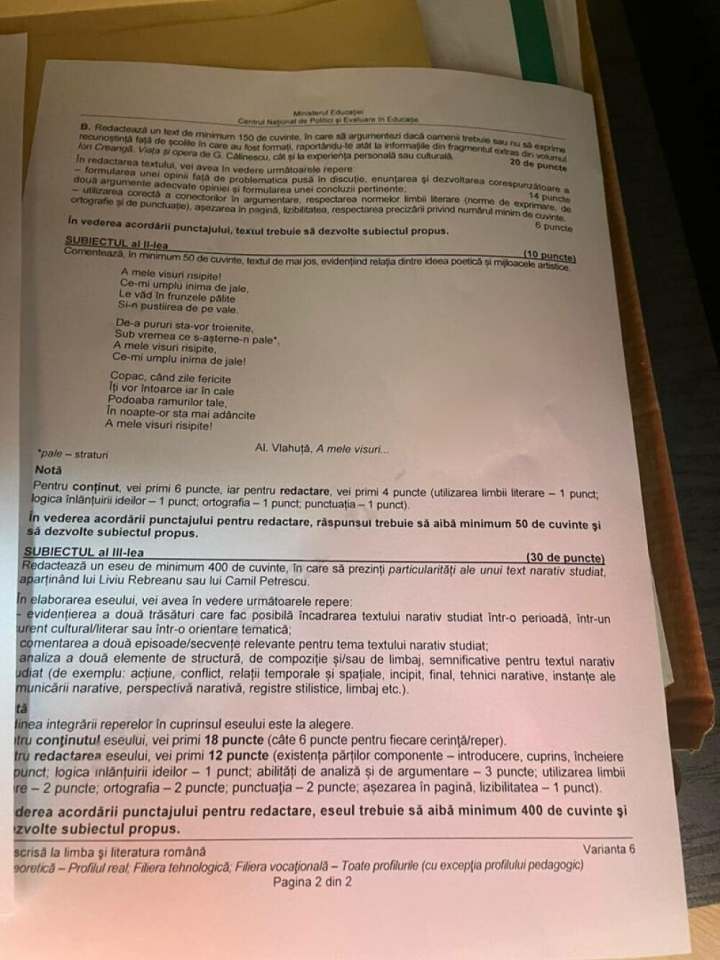 Subiecte Bacalaureat 2023 la limba romana
