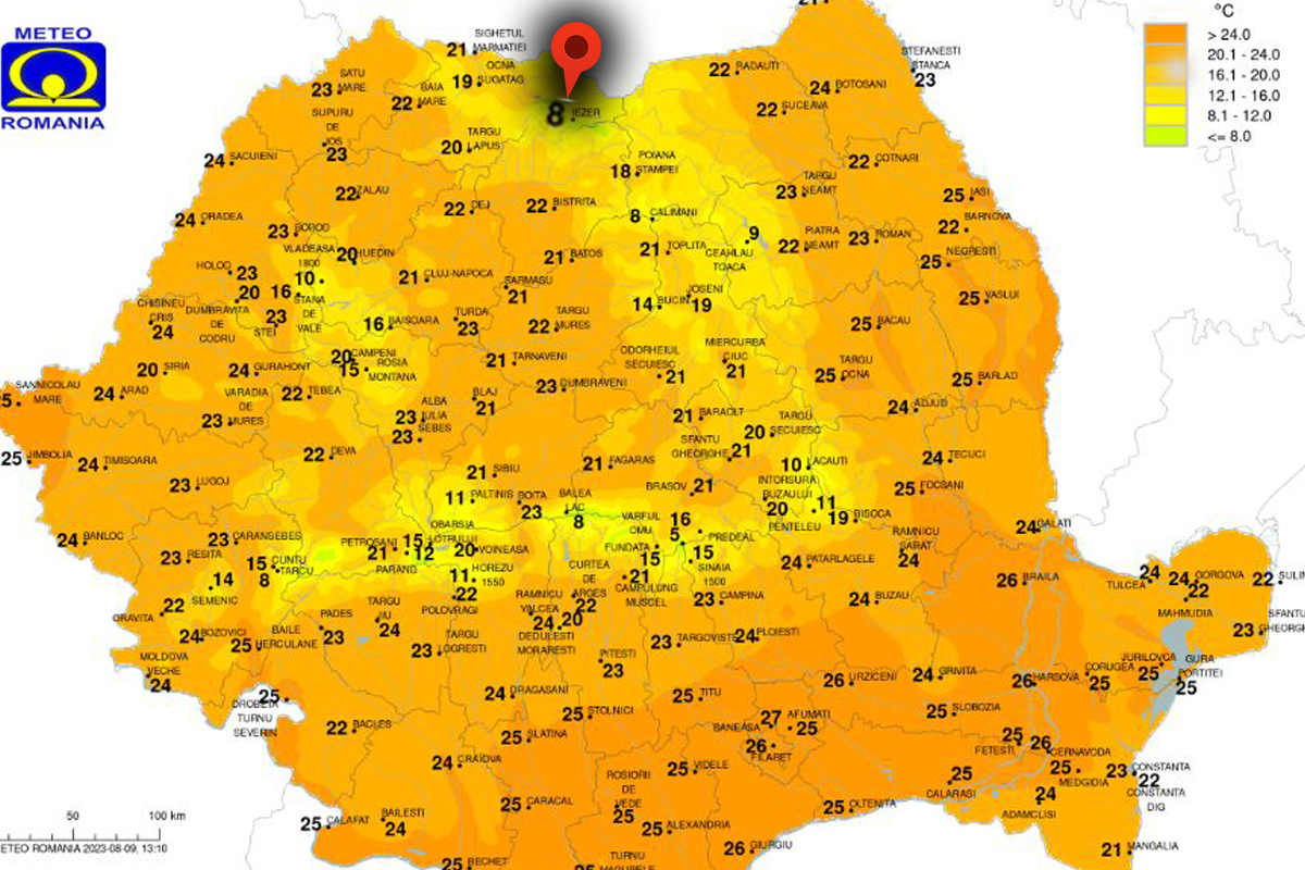 Locul din Romania unde astazi la pranz sunt doar 8 grade