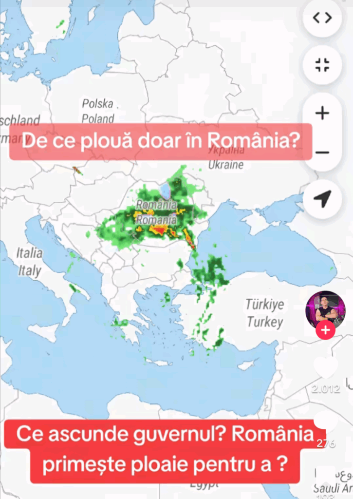 Întrebările zilei pe rețeaua intelectuală TikTok: „De ce plouă doar în România? Ce ascunde guvernul? România primește ploaie pentru a..?”