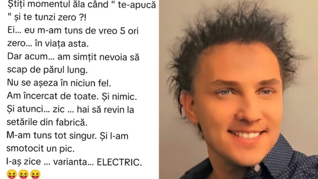 Mihai Trăistariu s-a tuns singur, dar a folosit nu doar foarfeca, ci și priza, un pic