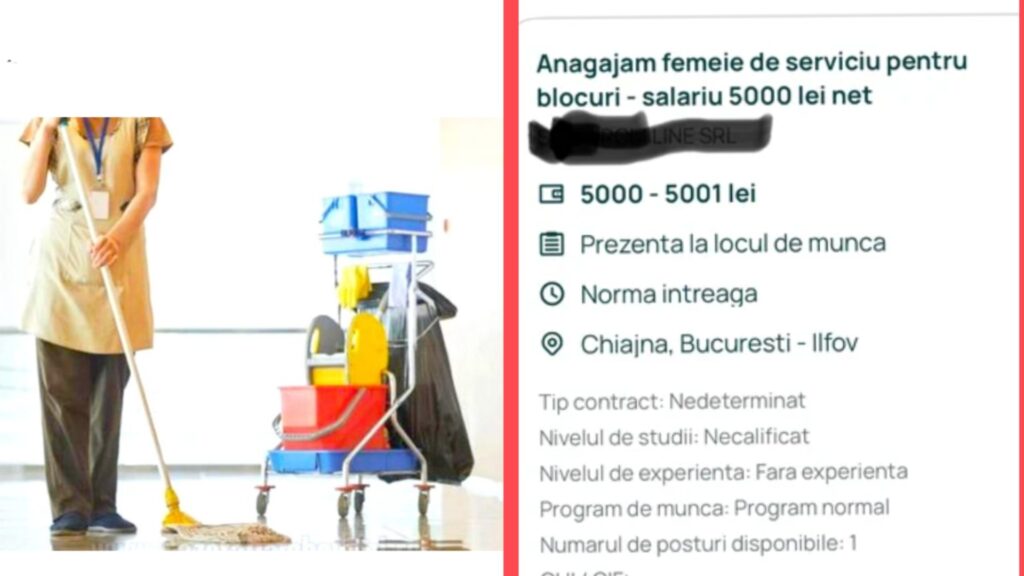Anunț angajare femeie de serviciu, Ilfov, 5000 de lei pe lună. Cerințe: să fie în stare să ajungă pe Lună