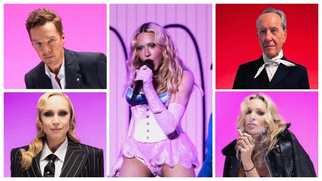 Madonna a lansat un scurtmetraj de 13 minute pentru noul album cu Benedict Cumberbatch, Kate Moss, Richard Grant, Julia Garner si fiica ei, Lourdes în distribuție